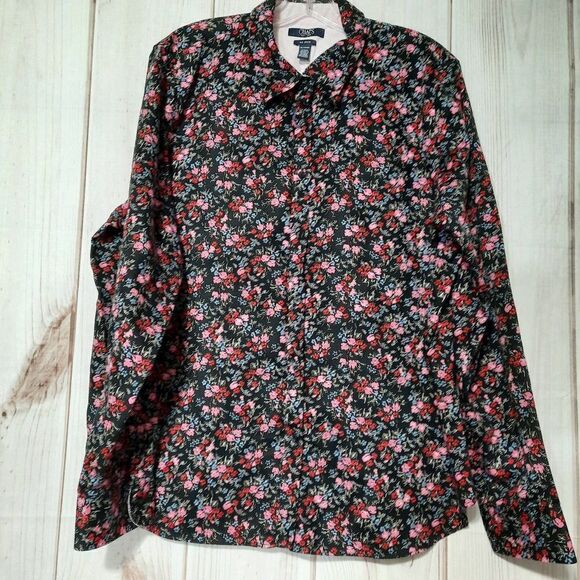 Chaps Blouse Ladies‎ 2xl Black Floral Classic Core - Picture 1 of 9